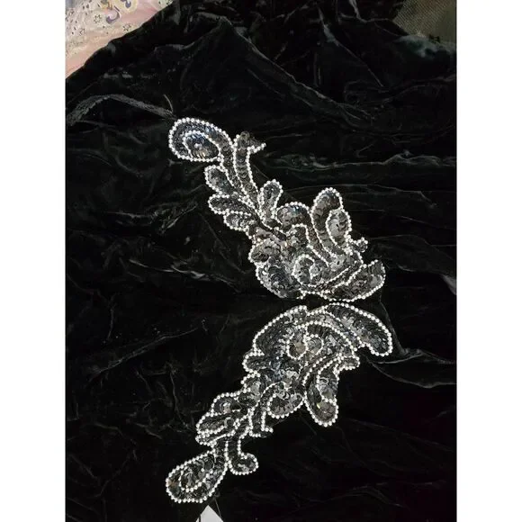 Vintage Black Velvet Halter Dress W/ Bead Sequin Detail whimsygoth elegant glam - Picture 10 of 14